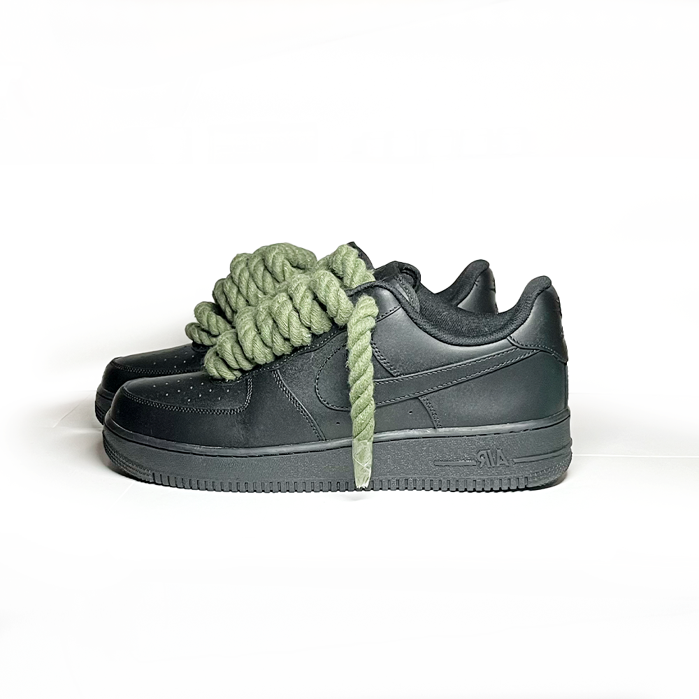 Nike Air Force 1 personnalisée Schwarz « Rope Laces » Army Vert