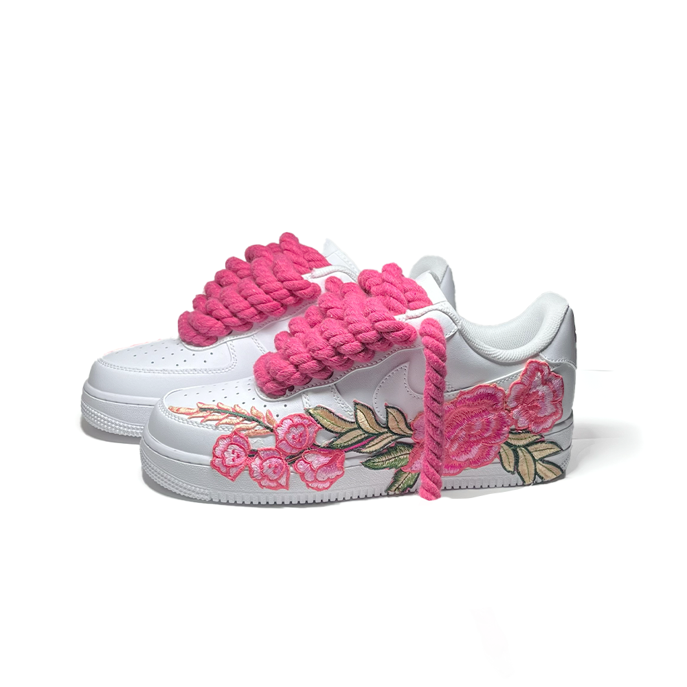 NIKE AIR FORCE 1 personnalisé blanc « PINK ROPE » Framboise