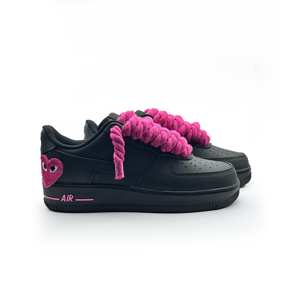 Personnalisé Noir Nike Air Force 1 '' Rope Laces '' Love stride Rose