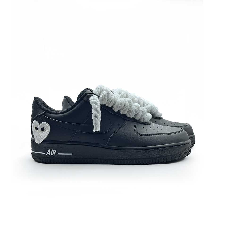 Personnalisé Noir Nike Air Force 1 '' Rope Laces '' Love stride Blanc