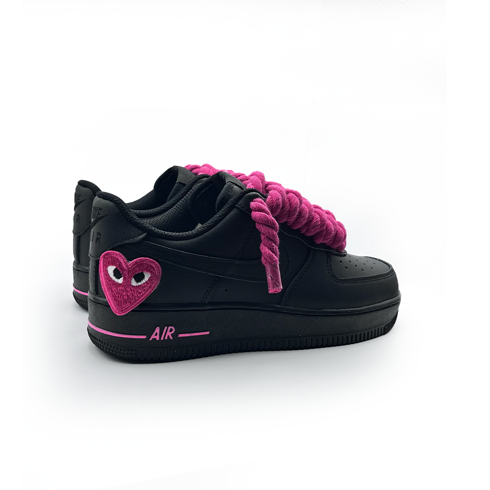 Personnalisé Noir Nike Air Force 1 '' Rope Laces '' Love stride Rose