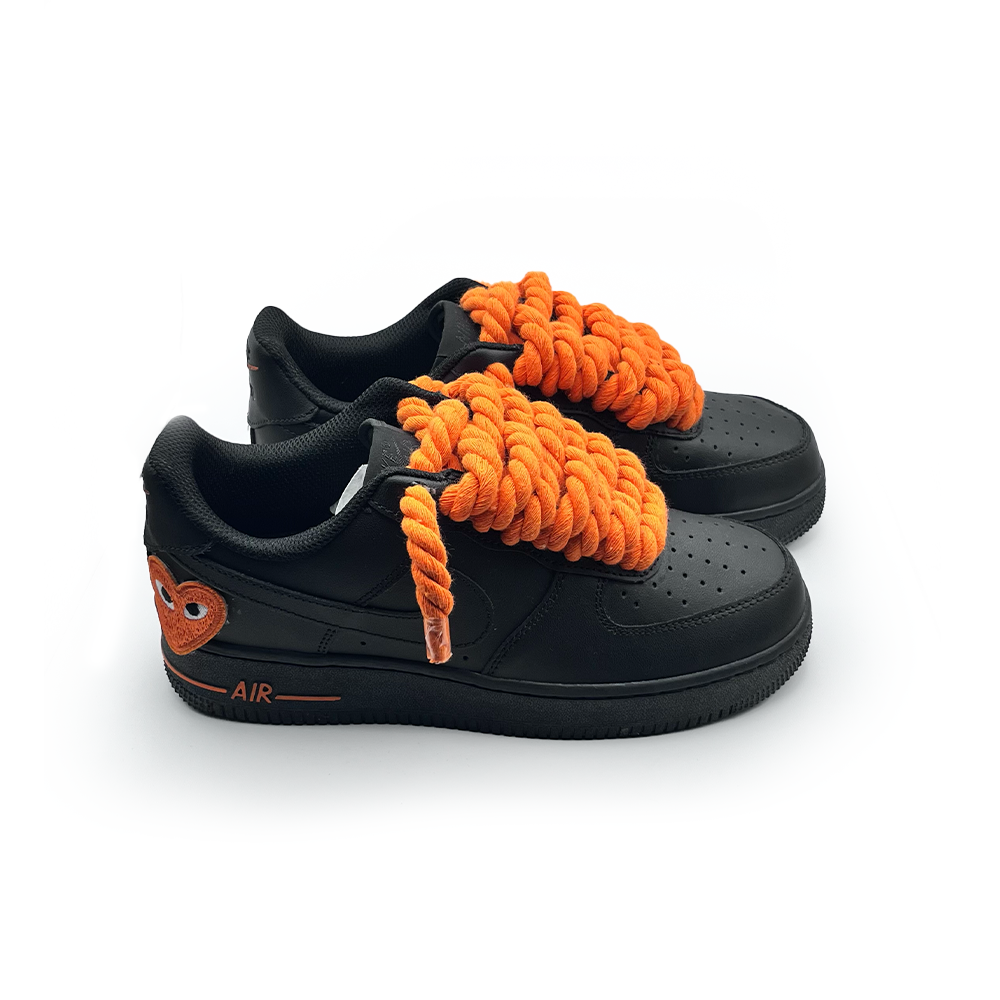 Personnalisé Noir Nike Air Force 1 '' Rope Laces '' Love stride Orange