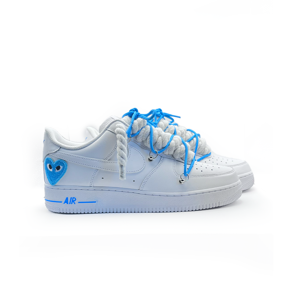 Nike Air Force 1 personnalisée '' Lacets de corde '' Love stride Bleu