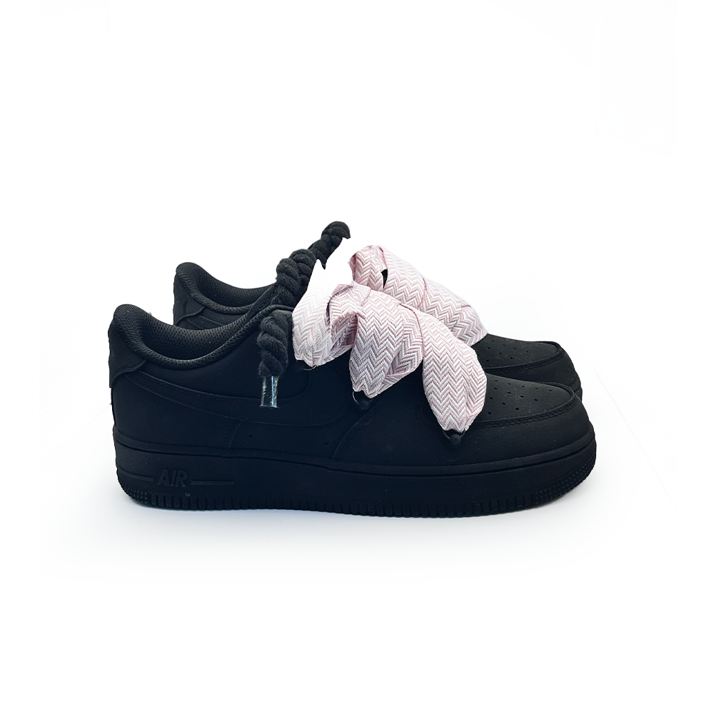 Personnalisé Nike Air Force 1 Ninja Noir ,, Lacets Lanvin '' Rosa