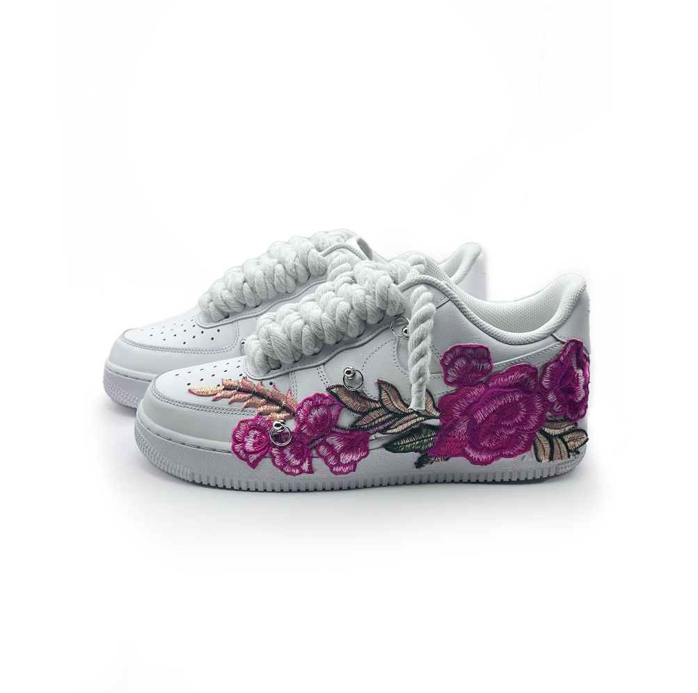 NIKE AIR FORCE 1 personnalisé blanc « ROPE LACES » Rose Parfait