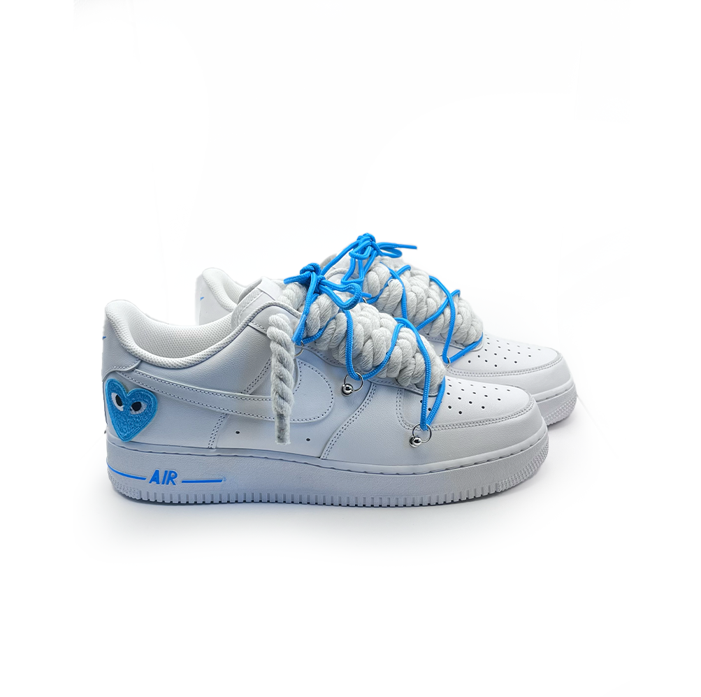 Nike Air Force 1 personnalisée '' Lacets de corde '' Love stride Bleu