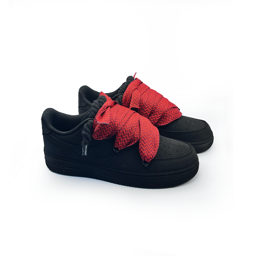 Personnalisé Nike Air Force 1 Ninja Noir ,, Lacets Lanvin '' Rot