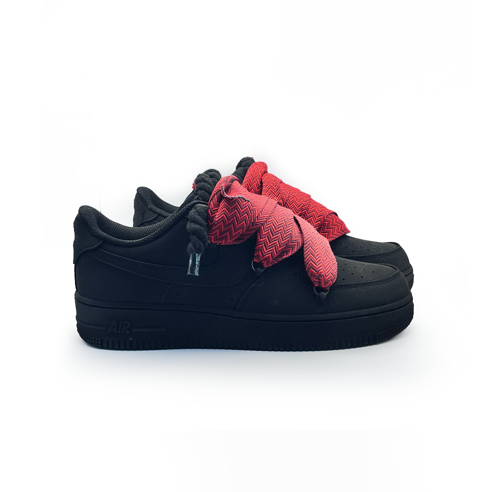 Personnalisé Nike Air Force 1 Ninja Noir ,, Lacets Lanvin '' Rot