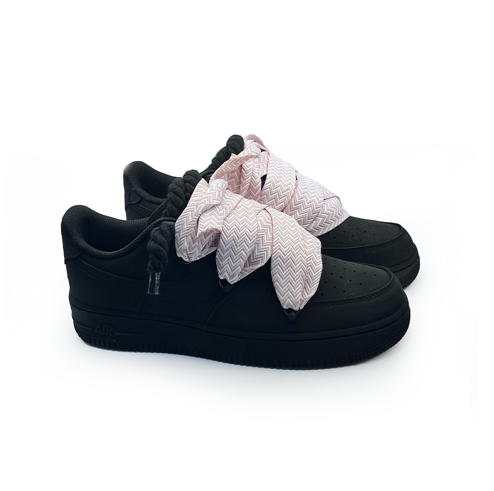 Personnalisé Nike Air Force 1 Ninja Noir ,, Lacets Lanvin '' Rosa