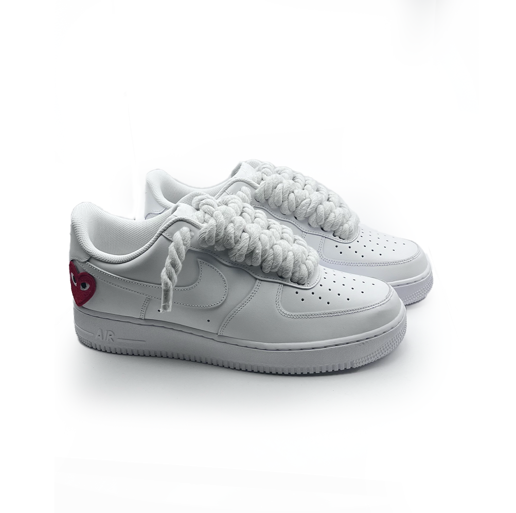 Personnalisé Nike Air Force 1 Blanc '' Lacets de corde '' Love stride Rose rouge #2