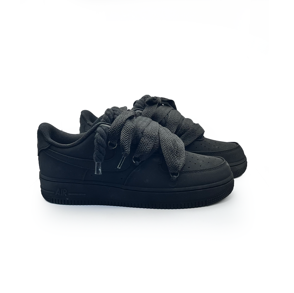 Personnalisé Nike Air Force 1 Ninja Noir ,, Lacets Lanvin '' Schwarz