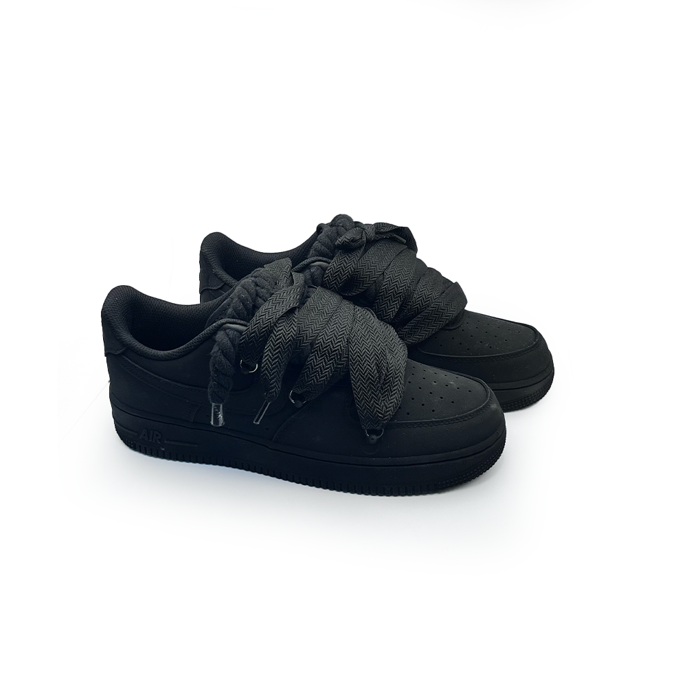 Personnalisé Nike Air Force 1 Ninja Noir ,, Lacets Lanvin '' Schwarz