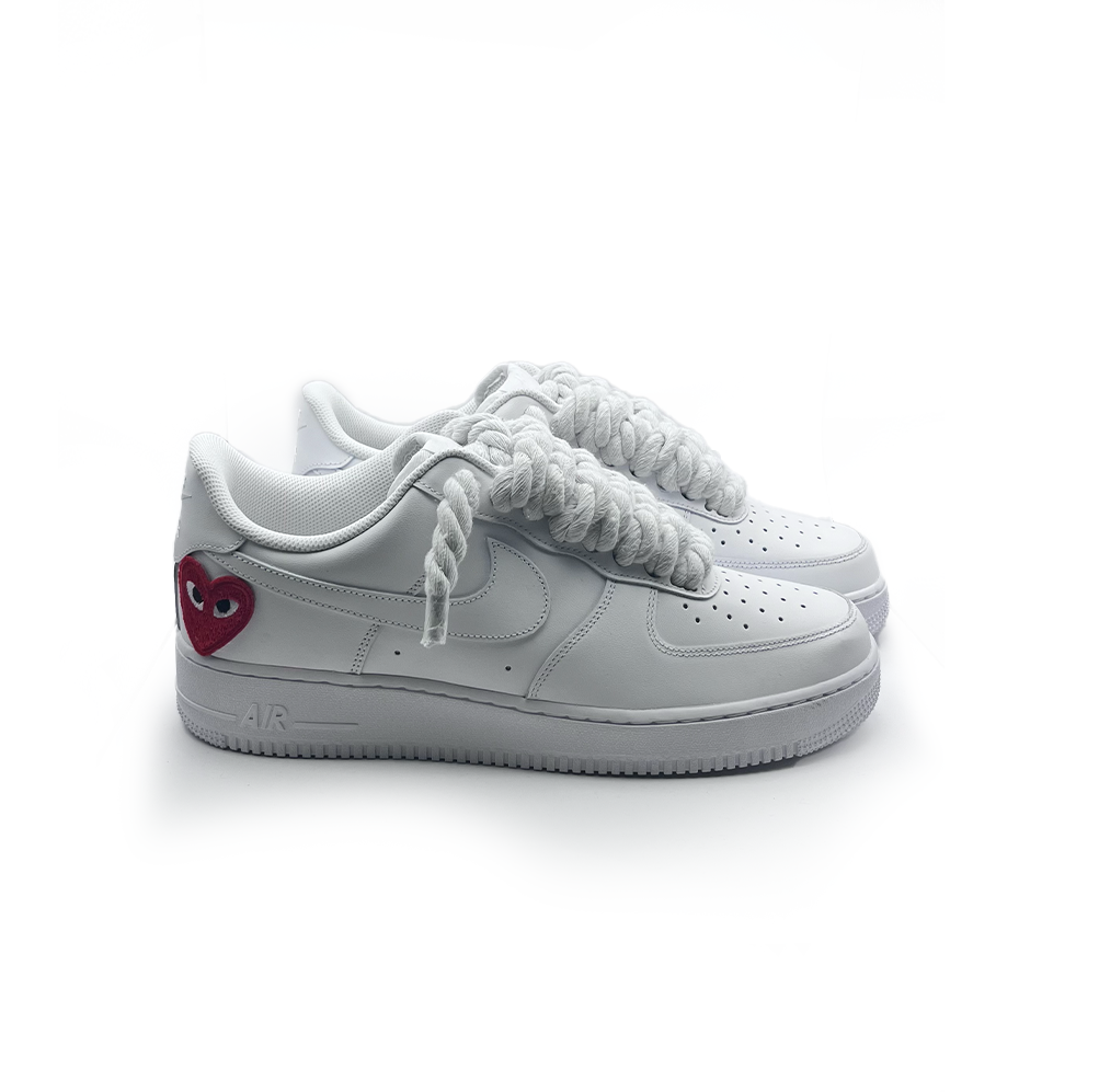 Personnalisé Nike Air Force 1 Blanc '' Lacets de corde '' Love stride Rose rouge #2