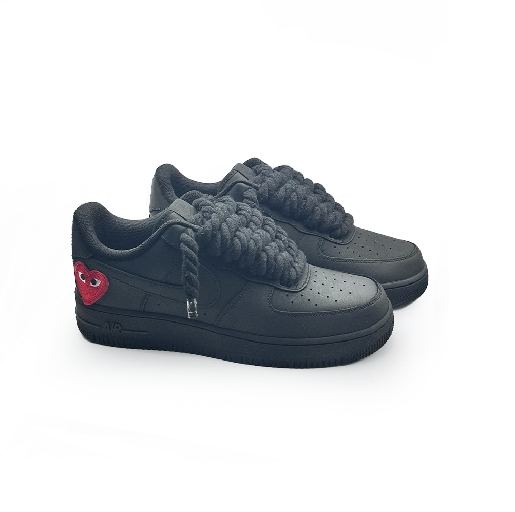 Personnalisé Ninja Noir Nike Air Force 1 '' Rope Laces '' Love stride Rouge #2