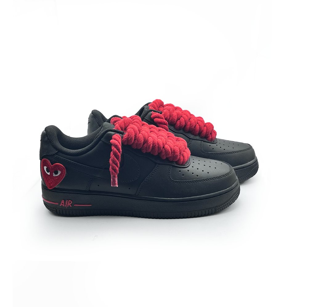 Personnalisé Noir Nike Air Force 1 '' Rope Laces '' Love stride Rouge