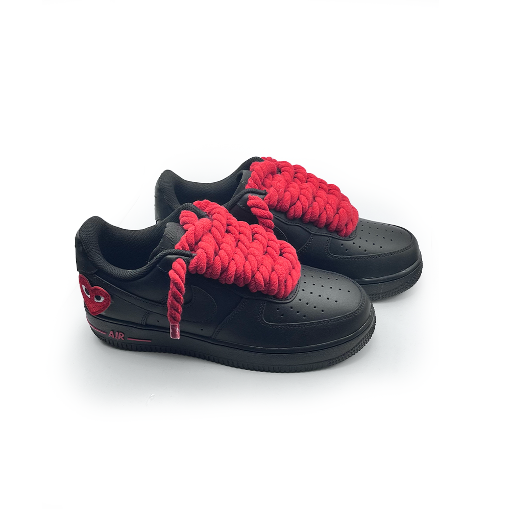 Personnalisé Noir Nike Air Force 1 '' Rope Laces '' Love stride Rouge