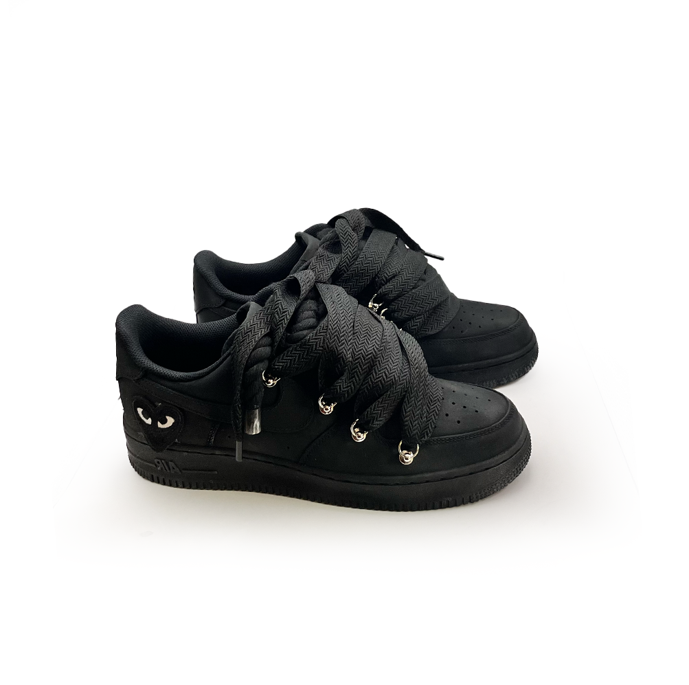 Personnalisé Nike Air Force 1 Ninja noir '' Rope Laces Noir '' Love stride Noir