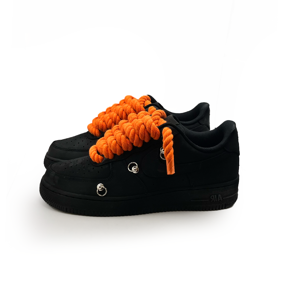 Nike Air Force 1 personnalisee Schwarz Rope Laces Orange Kopie