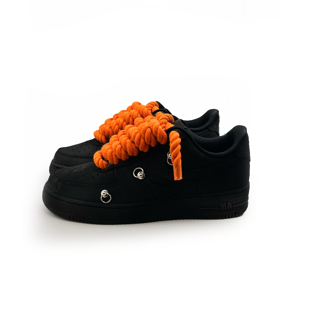 Nike Air Force 1 personnalisée Schwarz « Rope Laces » Orange (Kopie)