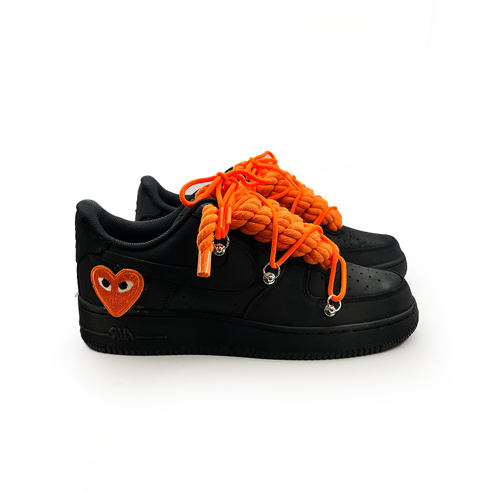 Personnalisé Noir Nike Air Force 1 '' Lacets de Corde '' Love stride Orange #2