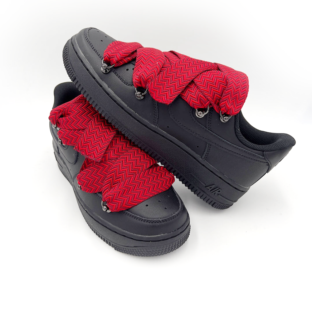 Nike Air Force 1 Personnalisée Schwarz ,, Lacets Lanvin '' Rouge