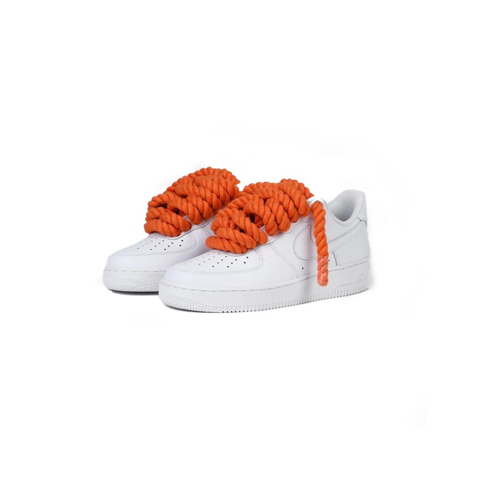 Personnalisé Nike Air Force 1 Blanc « Rope Laces » Orange -