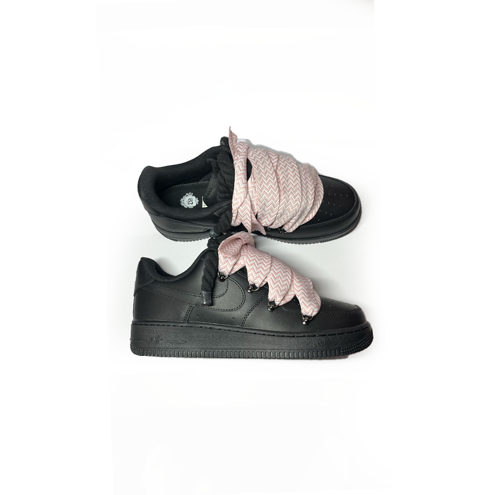 Nike Air Force 1 Personnalisée Schwarz ,, Lacets Lanvin '' Rose