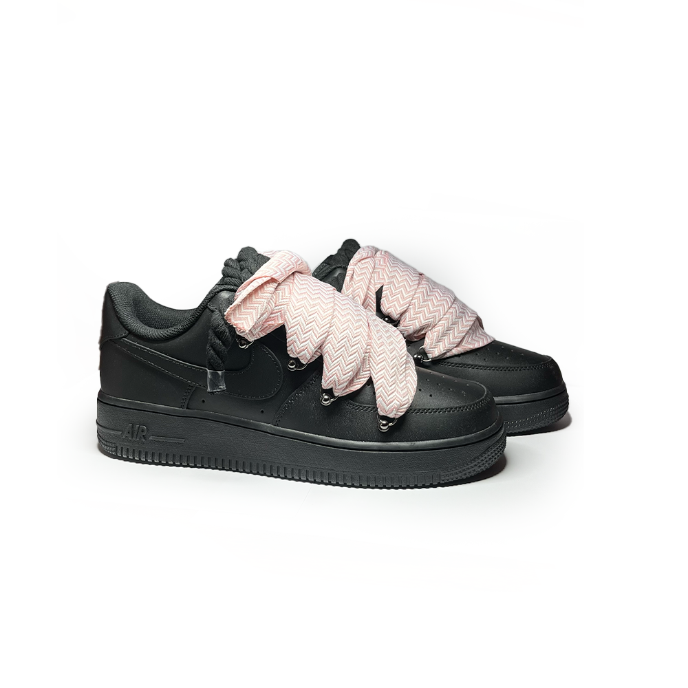 Nike Air Force 1 Personnalisée Schwarz ,, Lacets Lanvin '' Rose