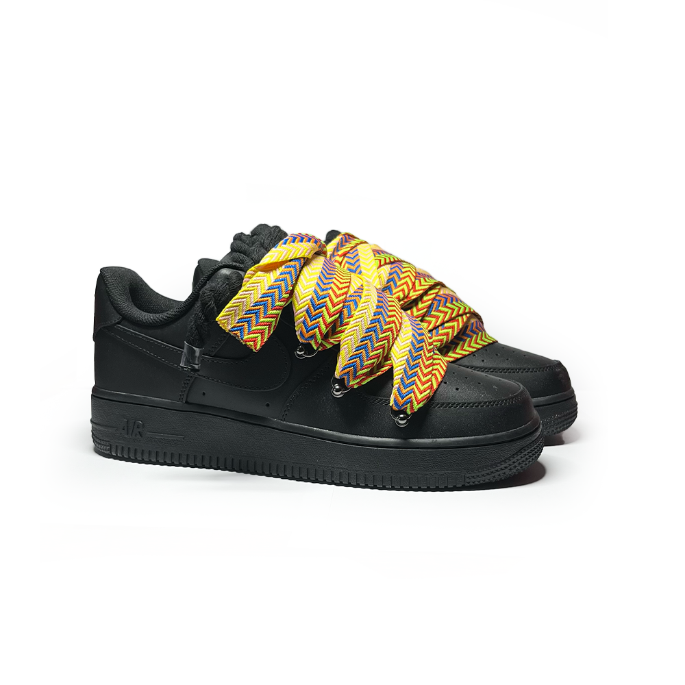 Nike Air Force 1 personnalisée noir, lacets Lanvin '' Gelb