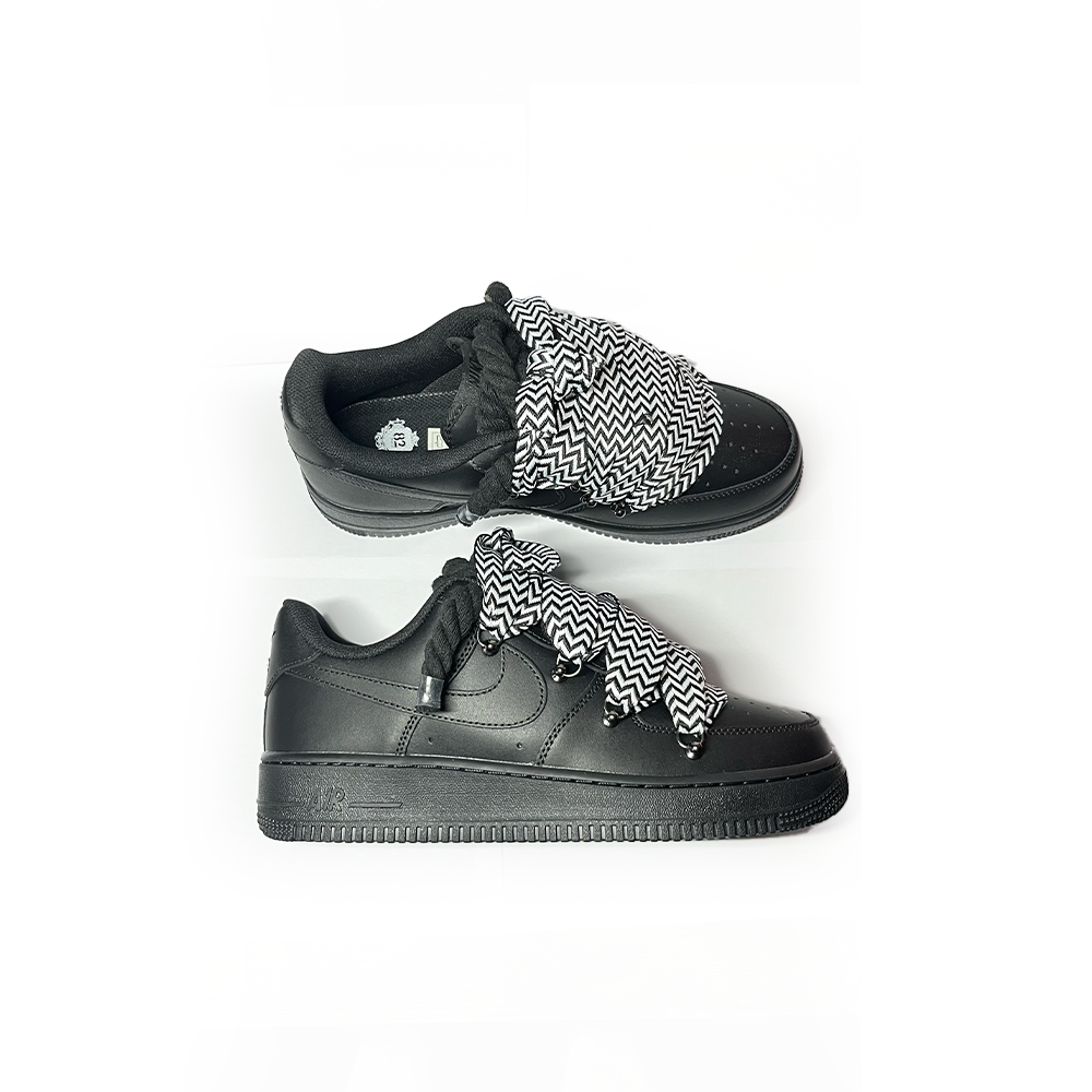 Nike Air Force 1 personnalisée Noir, Lacets Lanvin '' Weiß / Schwarz